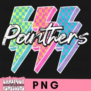 Checkered Panthers Mascot PNG: Neon Lightning Bolt Shirt Design (Digital Download