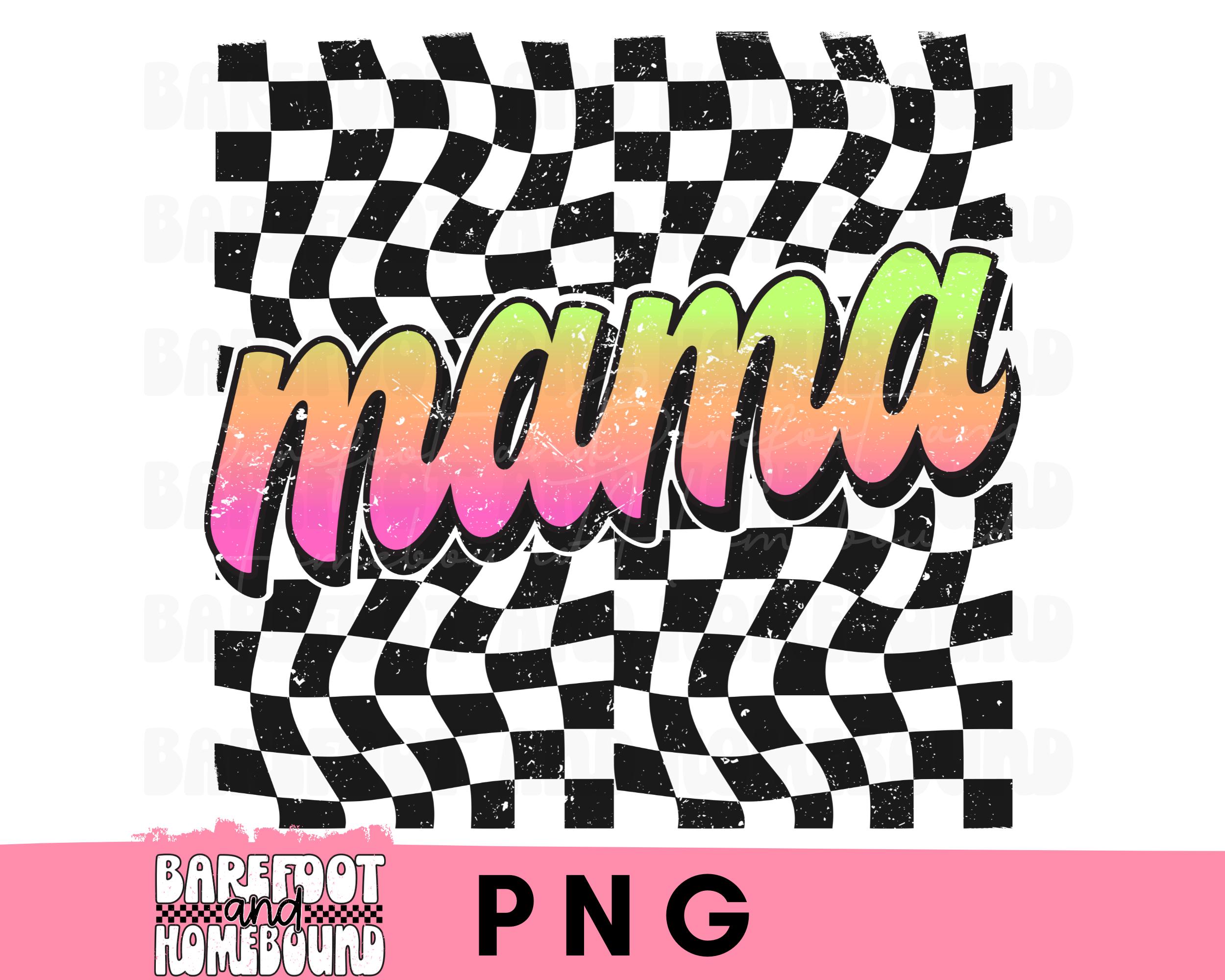 Retro Neon Checkered Mama PNG: Lime Green Mom Shirt Design