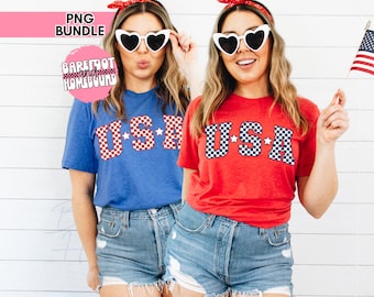 USA Fourth of July PNG Bundle, Checkered Independence Day Design,  America Checkered Usa Shirt Design, American PNG, July 4th Red White Blue