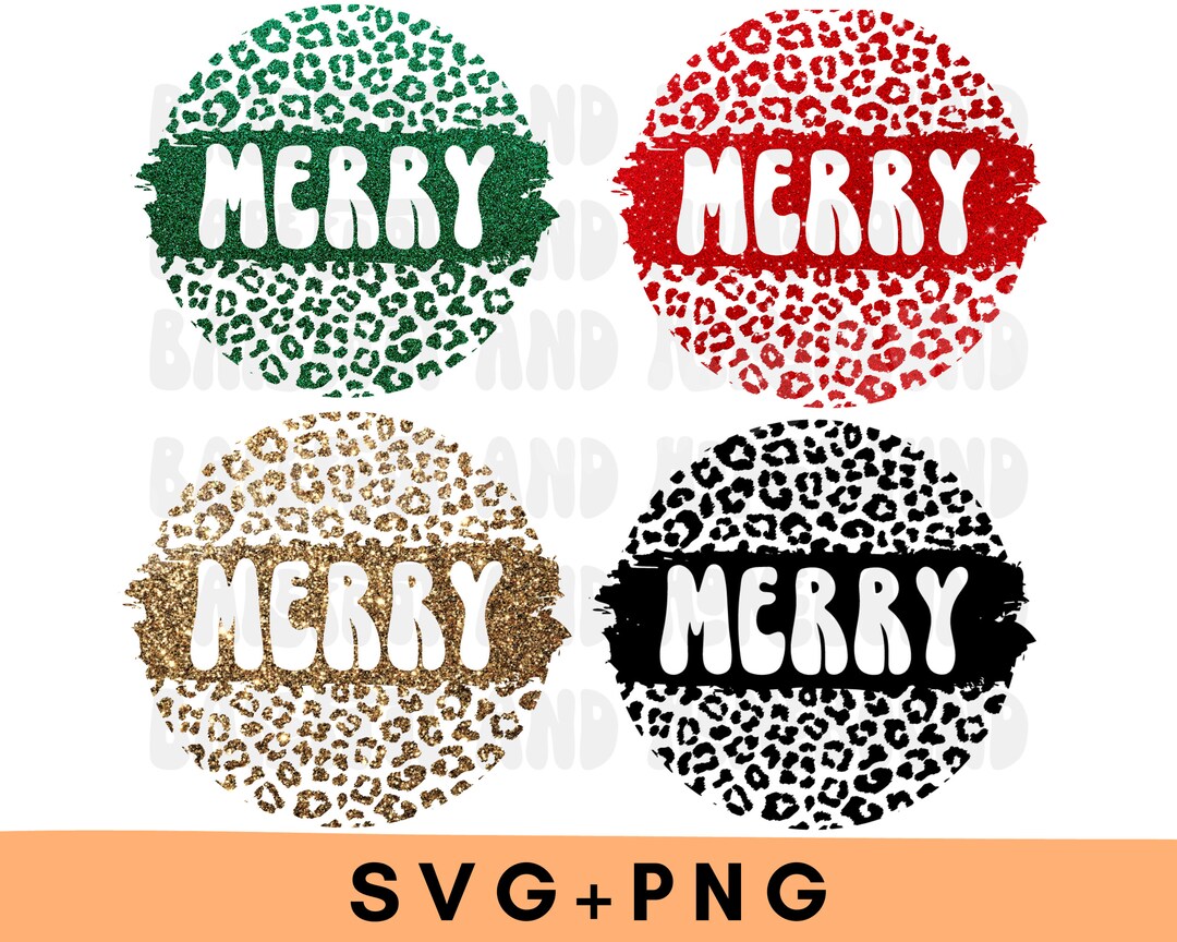 Leopard Sparkle Merry PNG Bundle, Christmas Png, Red Glitter Merry ...