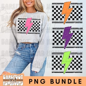 Grunge Checkered Lightning Bolt PNG Bundle: Distressed Sublimation Designs
