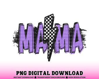 Grunge Checkered Mama PNG: Lightning Bolt Mom Shirt Design (Digital Download)