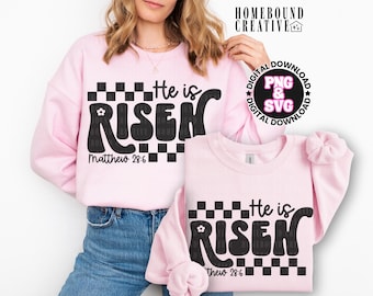 Kariert ist er auferstanden Ostern SVG: Christlicher Bibelvers Shirt Design (PNG, SVG)