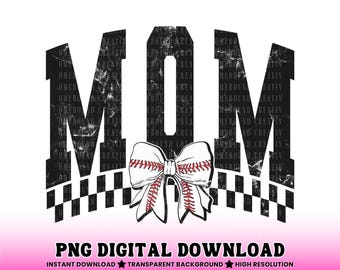 Checkered Baseball Mom PNG: Coquette Style Shirt Design (Digital Download)
