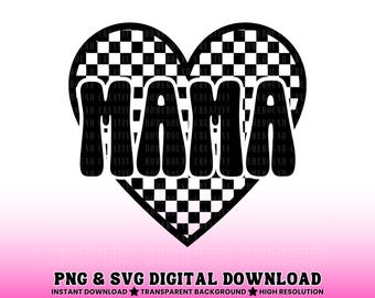 Checkered Heart Mama SVG PNG: Retro Font Valentines Mom Design (Digital Download)