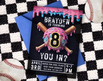 Baseball Drip Geburtstagseinladungsvorlage, Sportparty bearbeitbar einladen, digitaler Download