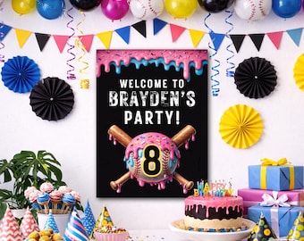Baseball Drip Birthday Poster Template, Sports Party Editable Decor, Digital Download