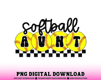 Tía de Softbol a Cuadros PNG: Diseño de Camiseta Retro (Descarga Digital)