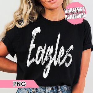 Distressed Eagles Mascot PNG: Retro Football Shirt Design (Digital Download)