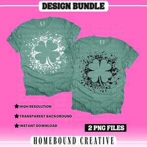 Paint Splatter Shamrock PNG Bundle: Grunge St Patricks Day Clover Shirt Design (Digital Download)
