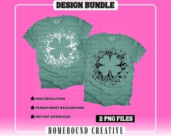 Paint Splatter Shamrock PNG Bundle: Grunge St Patricks Day Clover Shirt Design (Digital Download)
