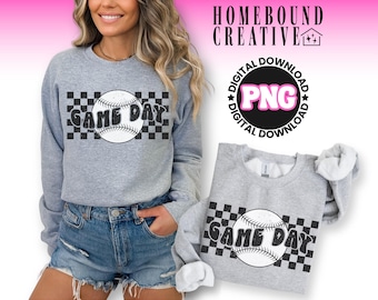 Checkered Baseball Game Day PNG: Retro Shirt Design (Digital Download)