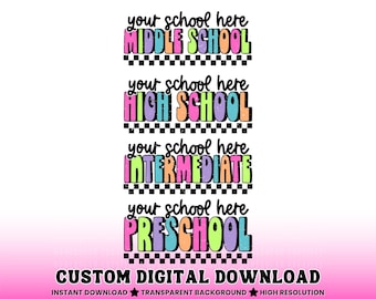 Custom Neon School PNG: Checkered Design (Digital Download