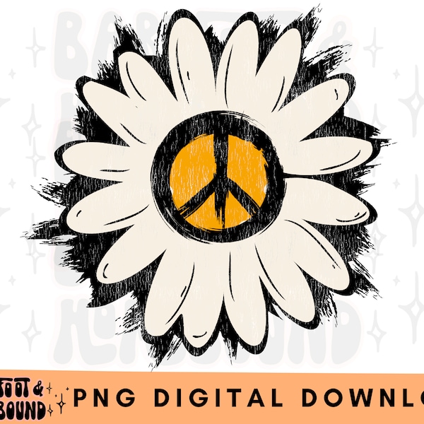 Grunge Peace Daisy PNG, Summertime png, Trendy Daisy Shirt Design, Daisy Flower SVG, Distressed Retro Daisy Sublimation Download, Hippie PNG