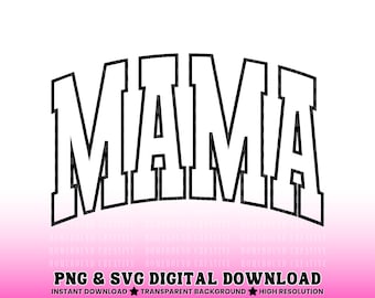 SVG de Varsity Mama: Diseño de camiseta para mamás con fuente universitaria, regalos para mamás (archivo digital)