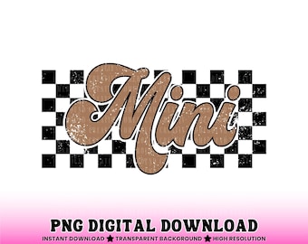 Retro Checkered Aunt PNG: Distressed Brown Design (digital