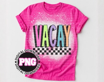 Checkered Neon Vacay PNG: Bright Summer Shirt Design (Digital Download)