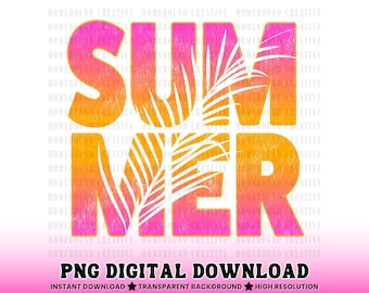 Neon Summer PNG: Sun Palm Trees Summertime Shirt Design (Digital Download)