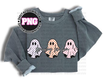 Checkered Pink Ghost PNG: Girly Halloween Shirt Design (Digital Download)