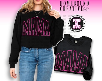 Pink Varsity Mama SVG PNG: Distressed Arch Mom Shirt Design (Digital File)