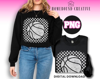 Grunge Checkered Basketball PNG: Distressed Gameday Shirt Design (Digital Download)