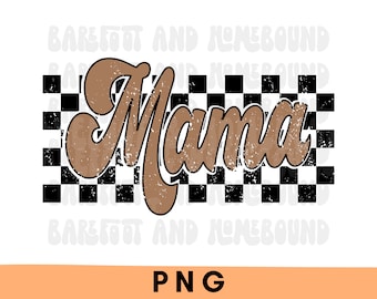 Retro Checkered Mama PNG: Distressed Mom Design (Digital Download)