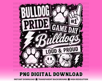 Bulldogs Mascot Collage PNG: Checkered Bulldog Lightning Team Spirit Shirt Design (Digital Download)