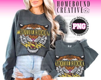 Tiger Mutterschaft PNG: Rocker Lightning Bolt Konzert Mama Shirt Design (Digitaler Download)