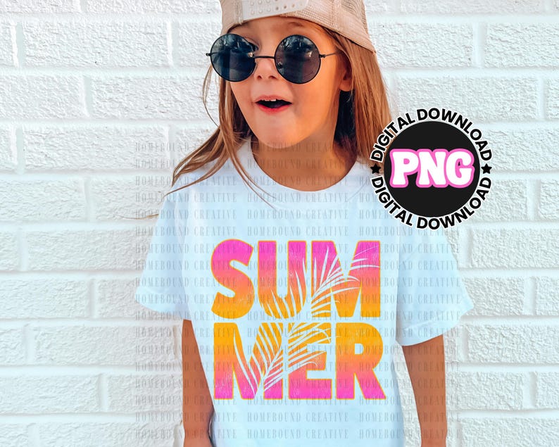 Neon Summer PNG: Sun Palm Trees Summertime Shirt Design (Digital Download) image 2