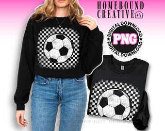 Geruite voetbal, png-bestand: retro grunge sportshirtontwerp (digitale download)