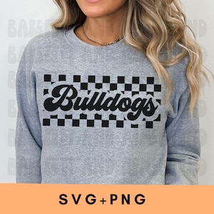 Checkered Bulldogs SVG, Retro Bulldogs Mascot PNG, School Mascot SVG, Trendy Bulldog svg, Bulldogs Shirt Design, Bulldogs Sublimation Design