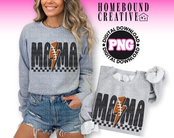 Mamá futbolista a cuadros PNG: Diseño de camiseta deportiva con rayo (descarga digital)