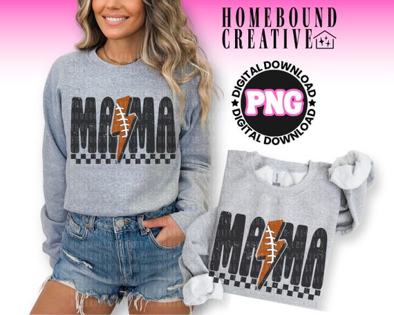 Checkered Football Mama PNG: Lightning Bolt Sports Mom Shirt Design (Digital Download)