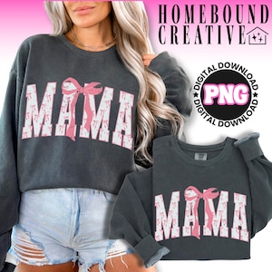 Coquette Varsity Mama PNG: Pink Bows Design (Digital File) image 1