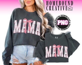 Coquette Varsity Mama PNG: Rosa rosetter design (digital fil)