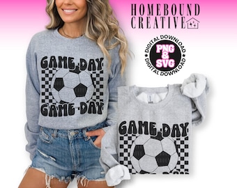 Checkered Soccer Game Day SVG PNG: Sports Fan Shirt Design (Digital Download)