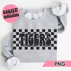 Grunge Checkered Tigers PNG, Tigers Mascot PNG, School Mascot Tigers Digital, Tigers Shirt Png, Retro Tigers, Tigers Sublimation File