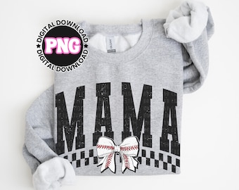 Kokette Baseball Mama PNG: Karierte Schleife Sport Mama Shirt Design (Digitaler Download)