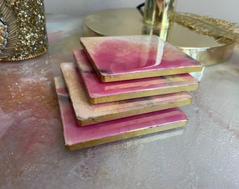 Pink resin coasters