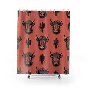 Rustic Cow Print Shower Curtain | Bohemian Bathroom Decor, Farmhouse Style, Western Theme, Unique Gift, Home Renovation