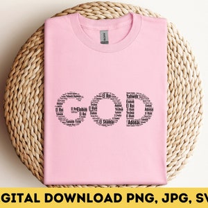 Names of God Word Art Digital Download, JPG,PNG,SVG Formats, Religious Scripture Typograph