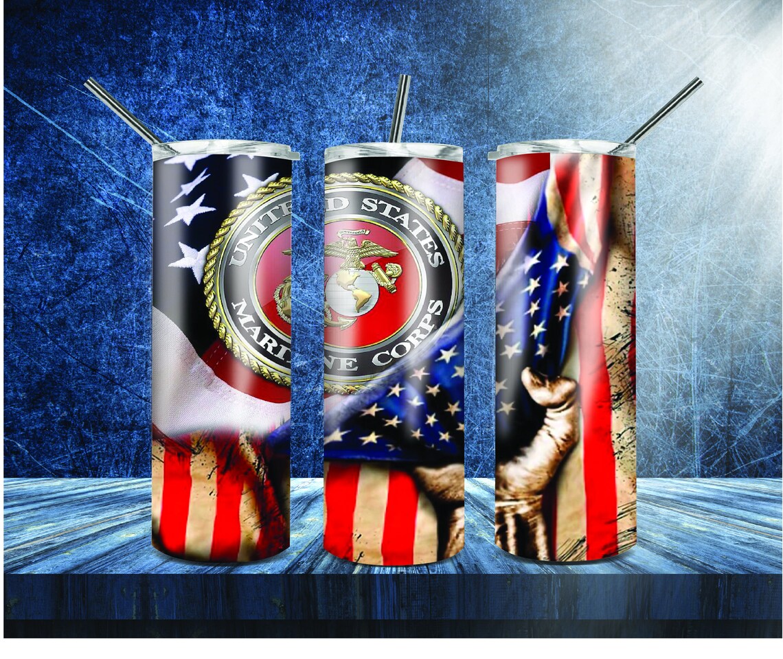 20 oz Skinny Straight Tumbler American Flag Marine Corps Etsy