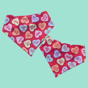 Dog Bandana - Snap-On Curved Dog Bandana - Pup Conversation  Candy Hearts- Cotton Dog Bandana - Valentine Dog Bandana