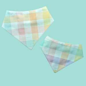 Dog Bandana - Snap-On Curved Dog Bandana - Pastel Rainbow Plaid - Cotton Dog Bandana - Spring Dog Bandana