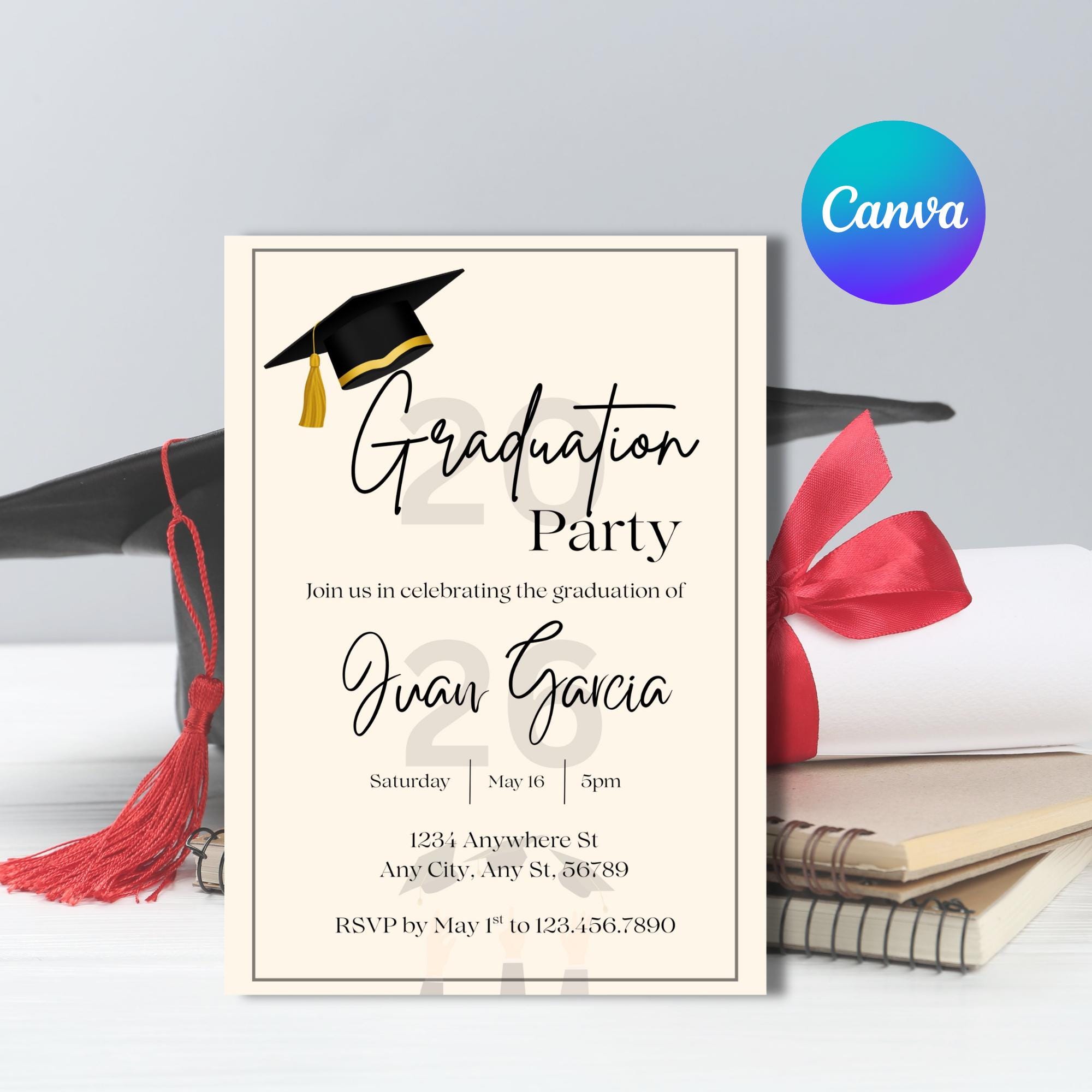 Minimalist Graduation Party Invitation Template, Editable Grad Invite ...