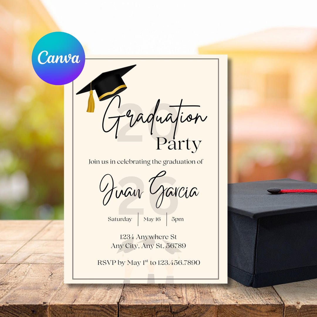 Minimalist Graduation Party Invitation Template, Editable Grad Invite ...