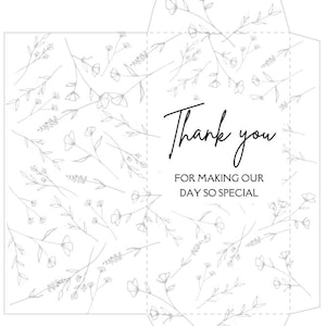 May include: A printable thank you card with a floral design and the text "Thank you for making our day so special".