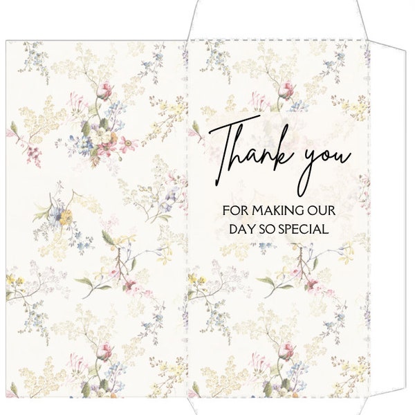 Romantic Floral Wedding Vendor Tip Envelope Print and Cut Floral Template | Digital Download