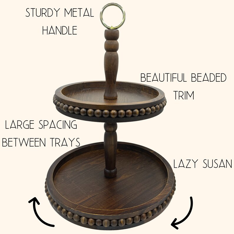 Beaded Two Tiered Tray Lazy Susan Features dark wood and Etsy