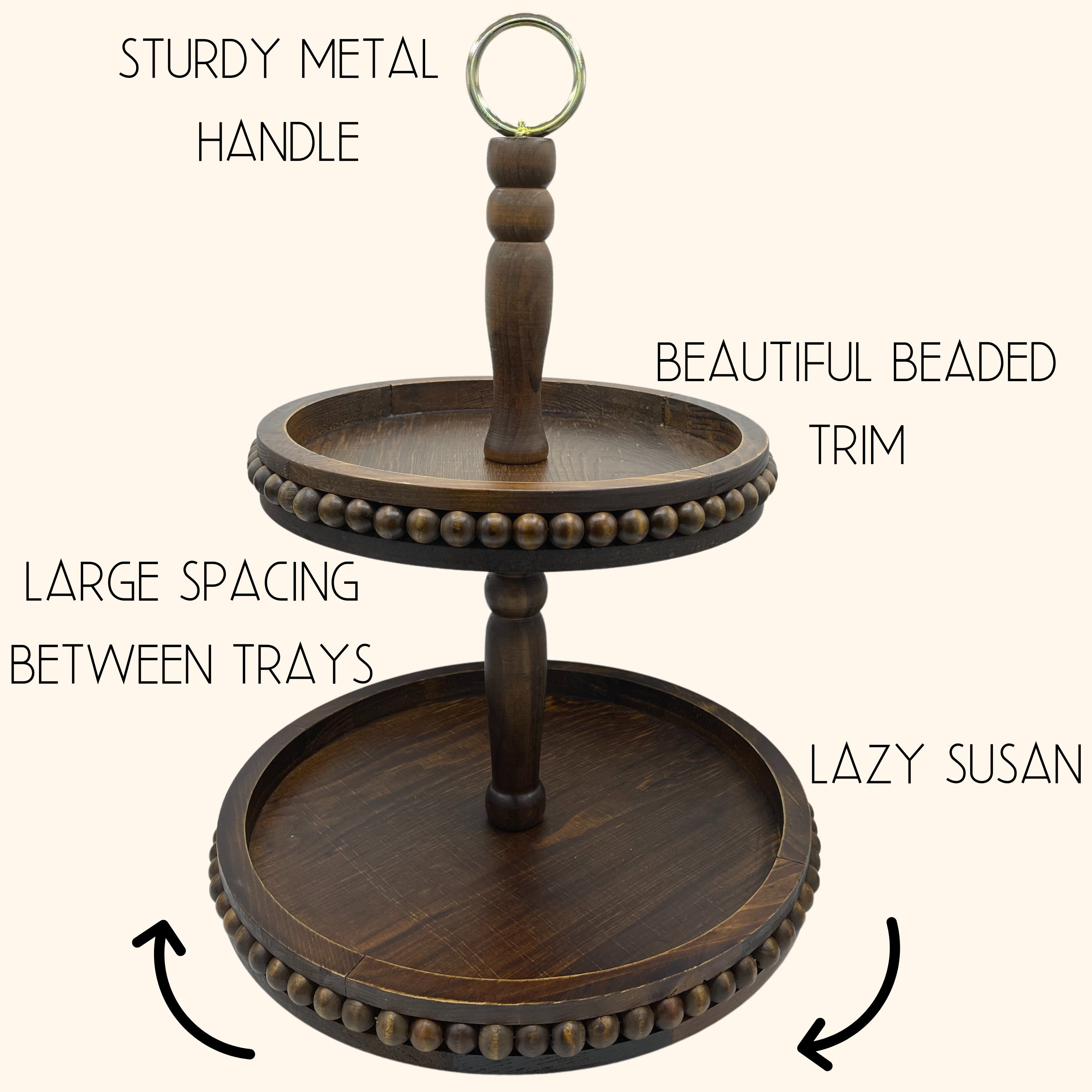 Beaded Two Tiered Tray Lazy Susan Features dark wood and Etsy